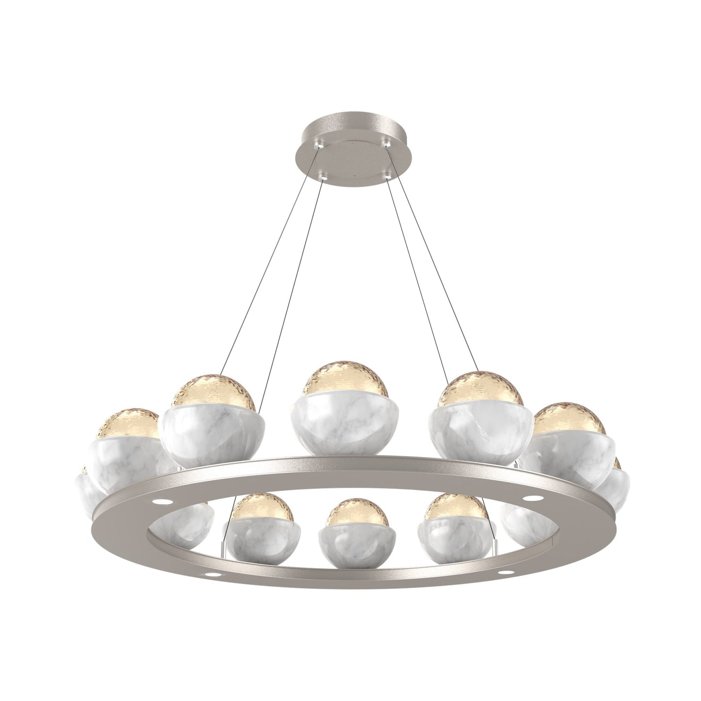 Cabochon Ring Amber LED Chandelier in Beige Silver/White Marble (36.7-Inch).