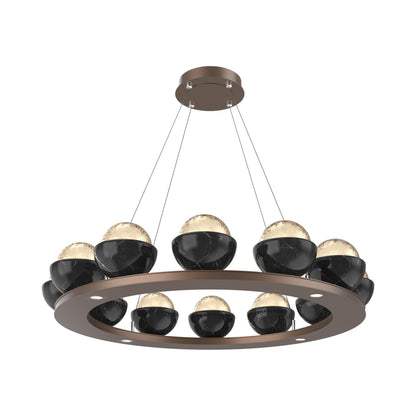 Cabochon Ring Amber LED Chandelier in Burnished Bronze/Black Marble (36.7-Inch).