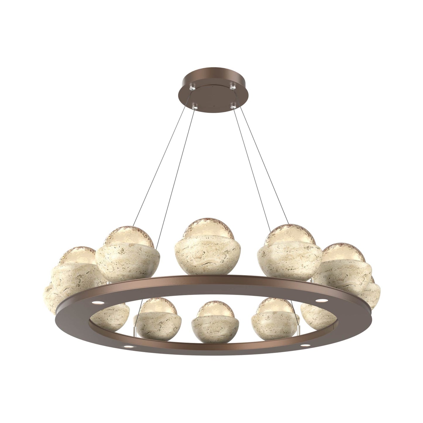 Cabochon Ring Amber LED Chandelier in Burnished Bronze/Travertine (36.7-Inch).