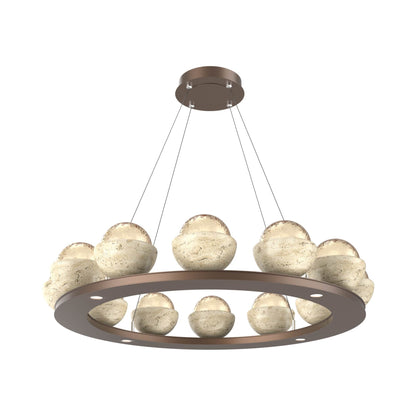 Cabochon Ring Amber LED Chandelier in Burnished Bronze/Travertine (36.7-Inch).