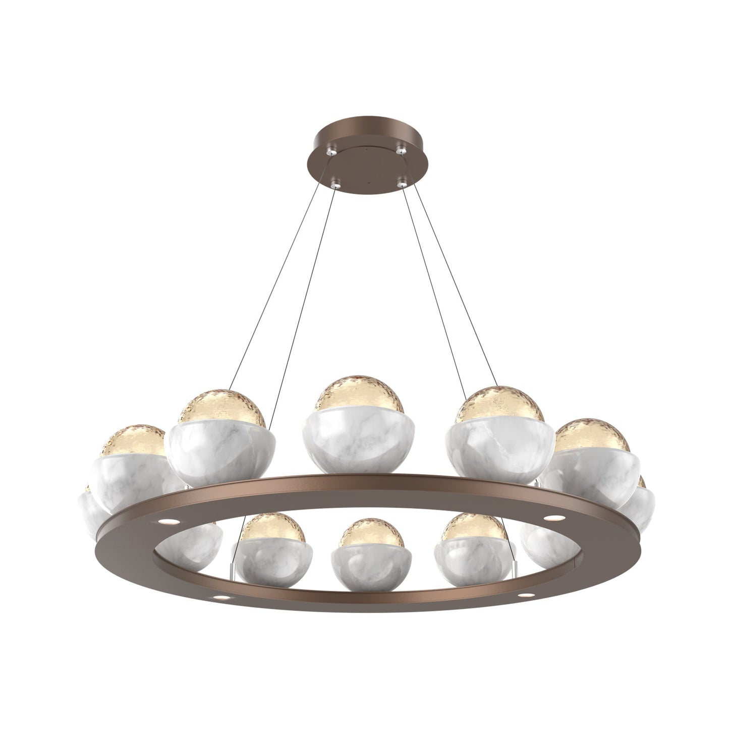 Cabochon Ring Amber LED Chandelier in Burnished Bronze/White Marble (36.7-Inch).