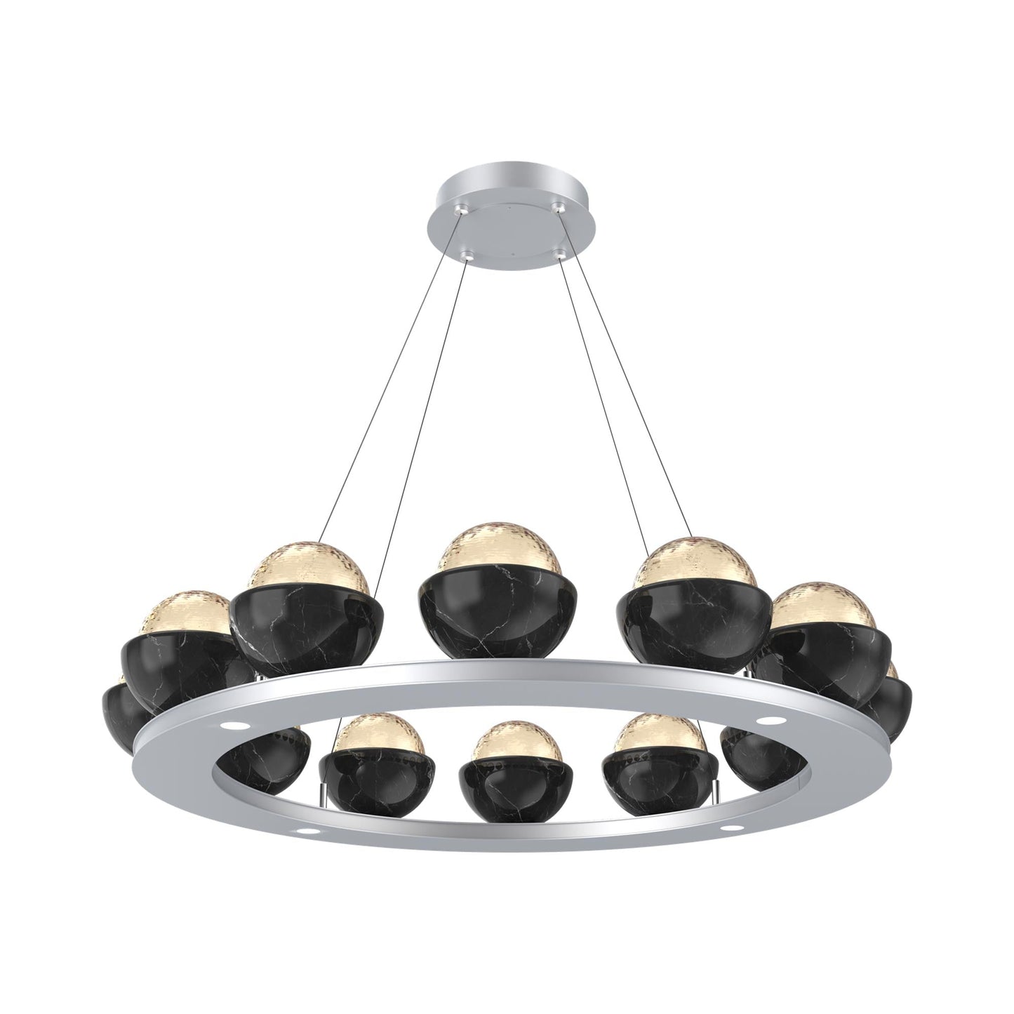 Cabochon Ring Amber LED Chandelier in Classic Silver/Black Marble (36.7-Inch).