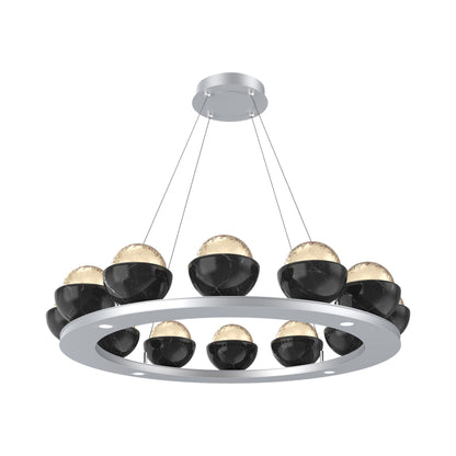 Cabochon Ring Amber LED Chandelier in Classic Silver/Black Marble (36.7-Inch).