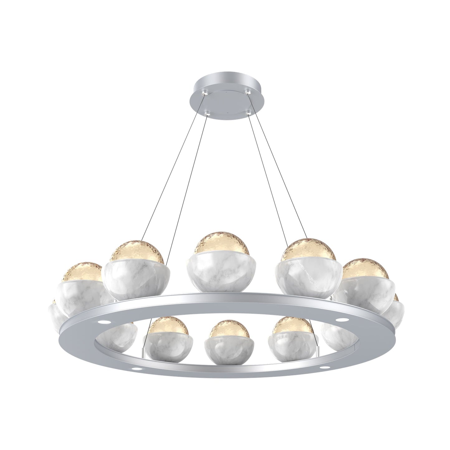 Cabochon Ring Amber LED Chandelier in Classic Silver/White Marble (36.7-Inch).