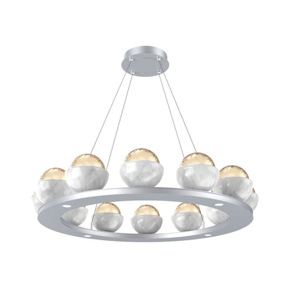 Cabochon Ring Amber LED Chandelier in Classic Silver/White Marble (36.7-Inch).