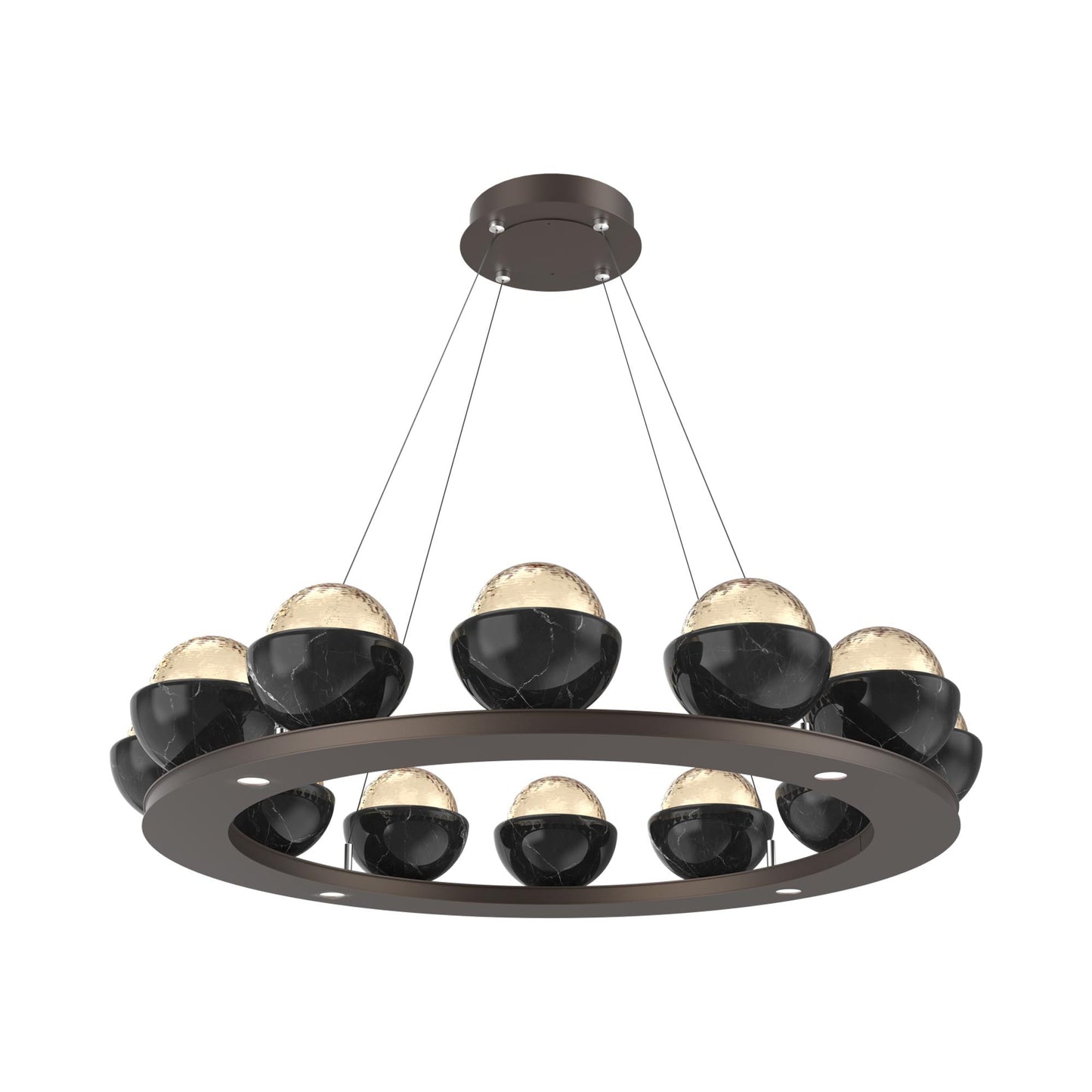 Cabochon Ring Amber LED Chandelier in Flat Bronze/Black Marble (36.7-Inch).