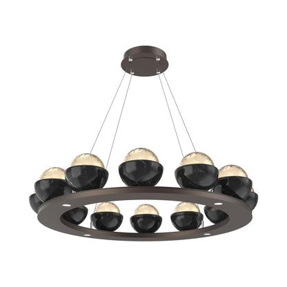 Cabochon Ring Amber LED Chandelier in Flat Bronze/Black Marble (36.7-Inch).