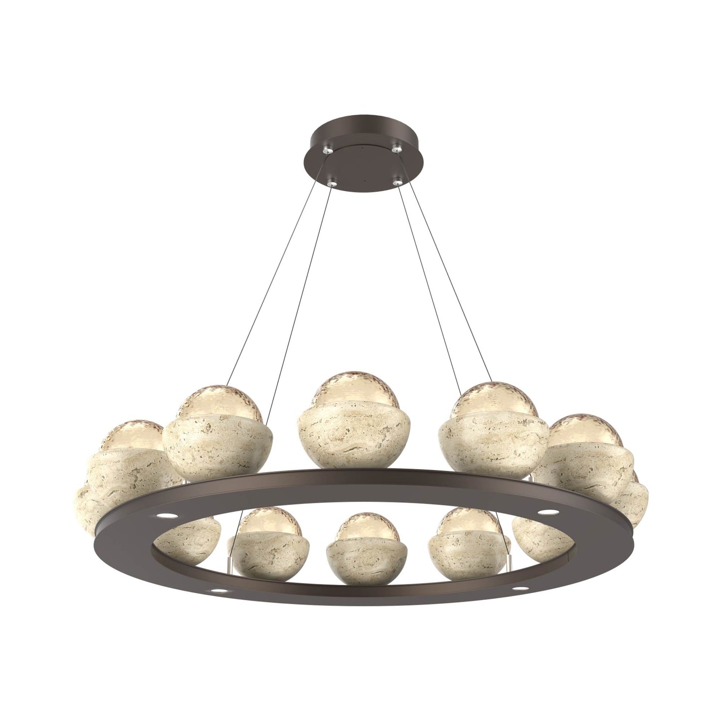 Cabochon Ring Amber LED Chandelier in Flat Bronze/Travertine (36.7-Inch).