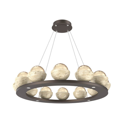 Cabochon Ring Amber LED Chandelier in Flat Bronze/Travertine (36.7-Inch).