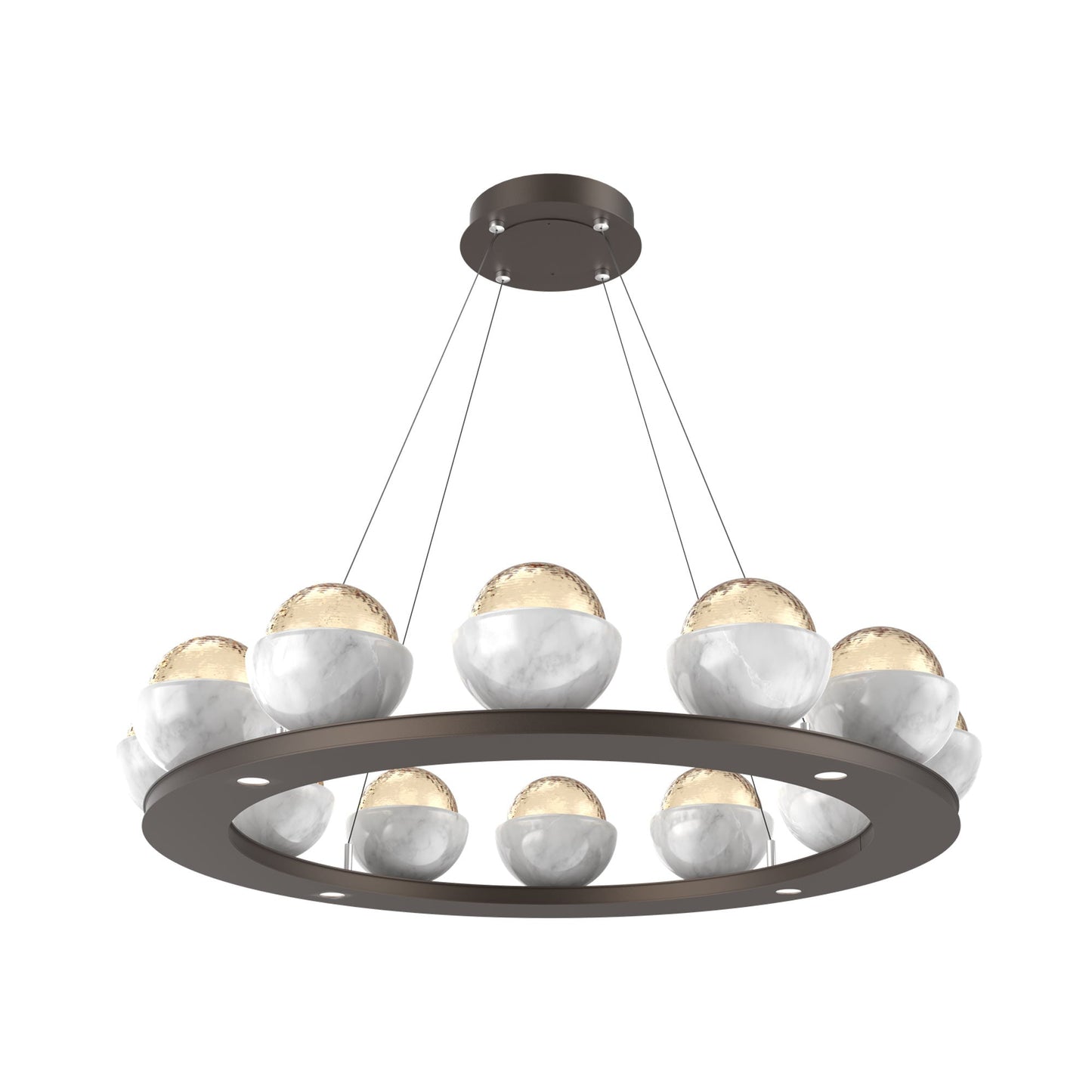 Cabochon Ring Amber LED Chandelier in Flat Bronze/White Marble (36.7-Inch).