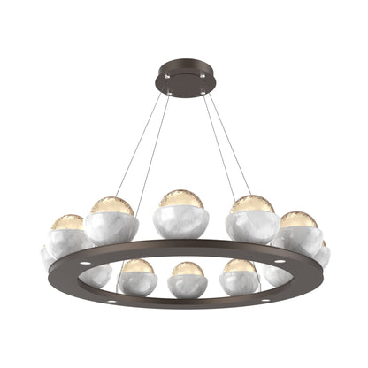 Cabochon Ring Amber LED Chandelier in Flat Bronze/White Marble (36.7-Inch).