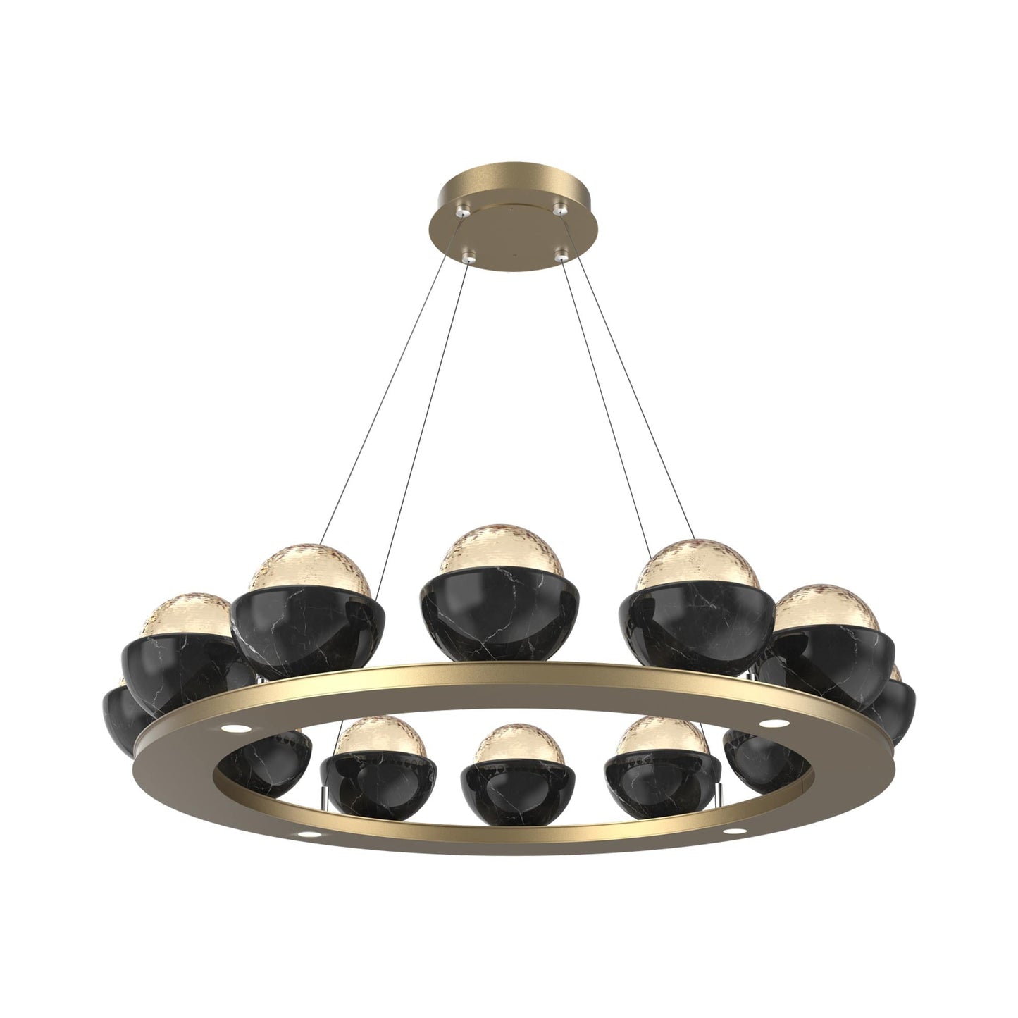 Cabochon Ring Amber LED Chandelier in Gilded Brass/Black Marble (36.7-Inch).