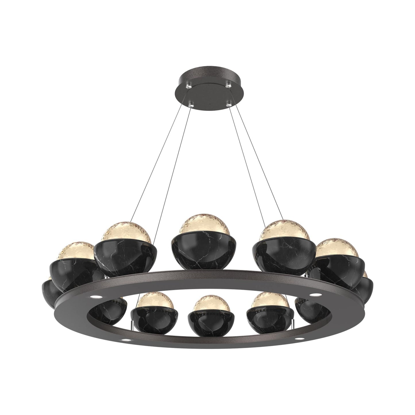 Cabochon Ring Amber LED Chandelier in Graphite/Black Marble (36.7-Inch).