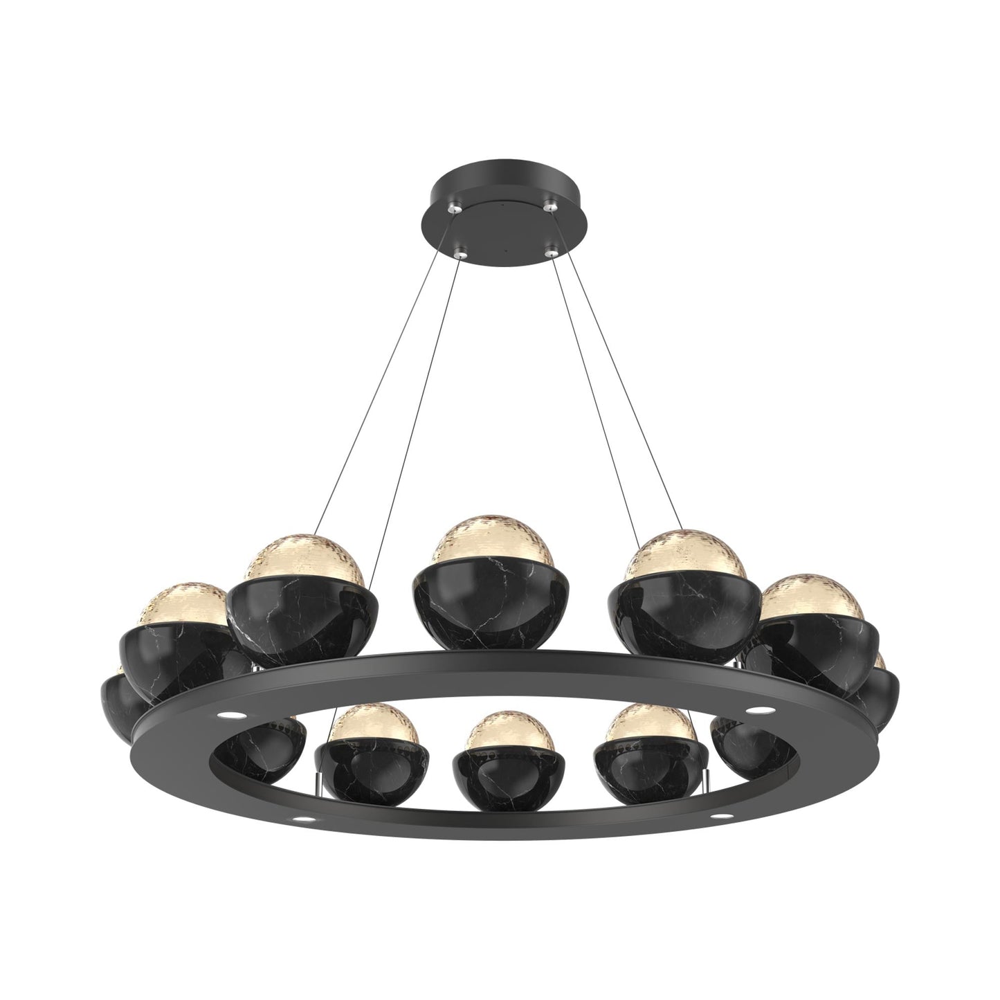Cabochon Ring Amber LED Chandelier in Matte Black/Black Marble (36.7-Inch).
