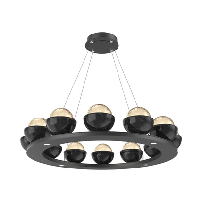 Cabochon Ring Amber LED Chandelier in Matte Black/Black Marble (36.7-Inch).