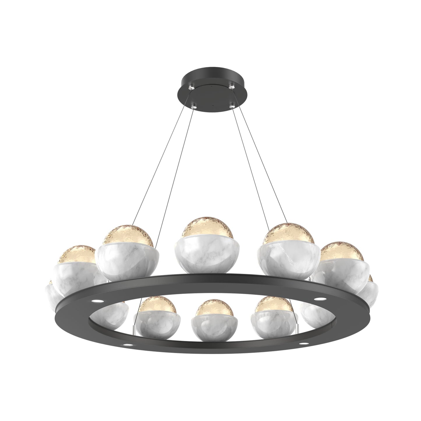 Cabochon Ring Amber LED Chandelier in Matte Black/White Marble (36.7-Inch).
