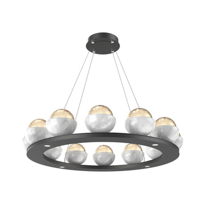 Cabochon Ring Amber LED Chandelier in Matte Black/White Marble (36.7-Inch).