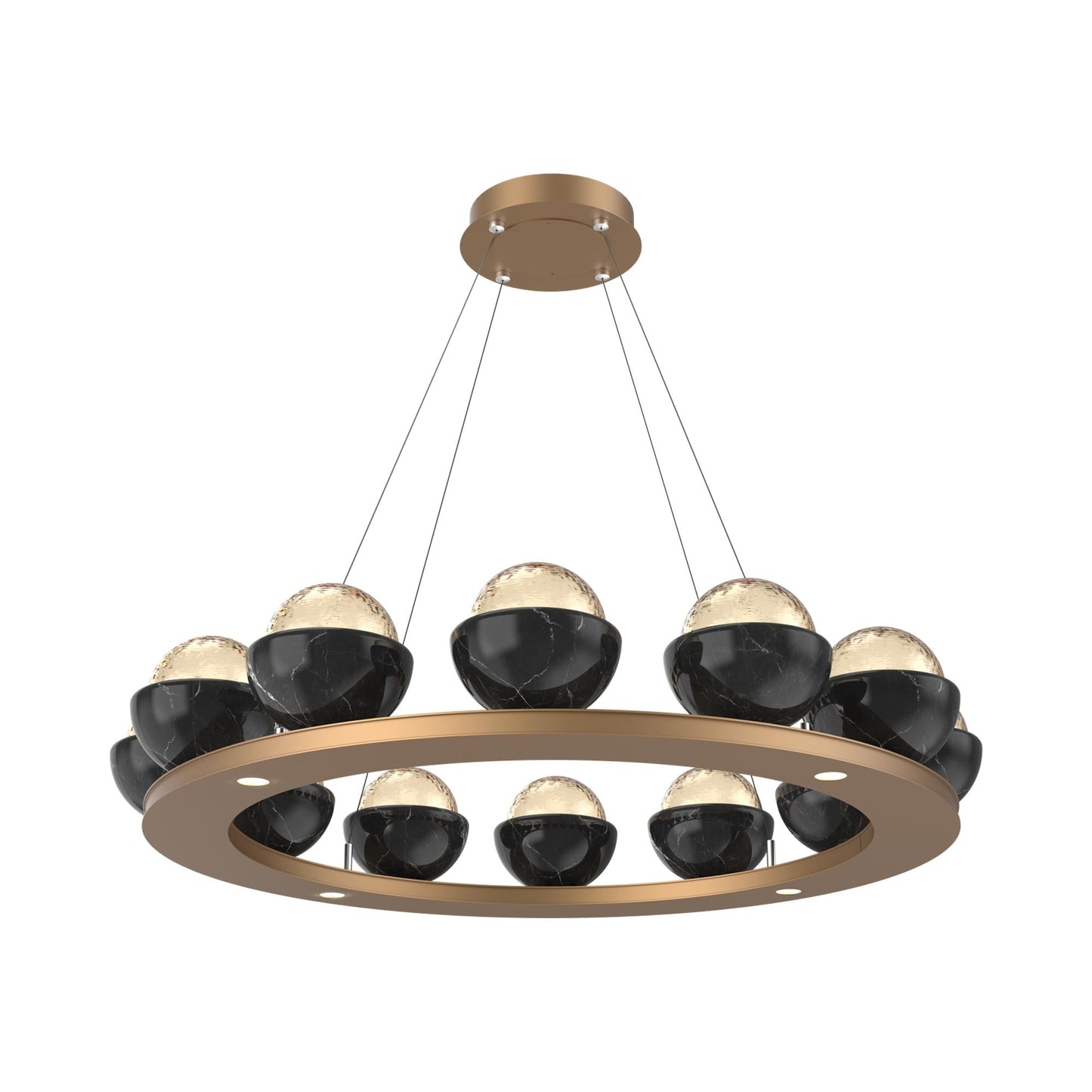 Cabochon Ring Amber LED Chandelier in Novel Brass/Black Marble (36.7-Inch).