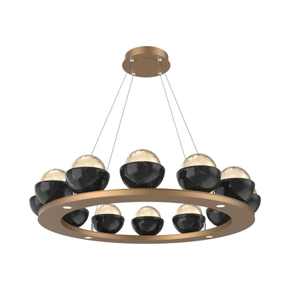 Cabochon Ring Amber LED Chandelier in Novel Brass/Black Marble (36.7-Inch).