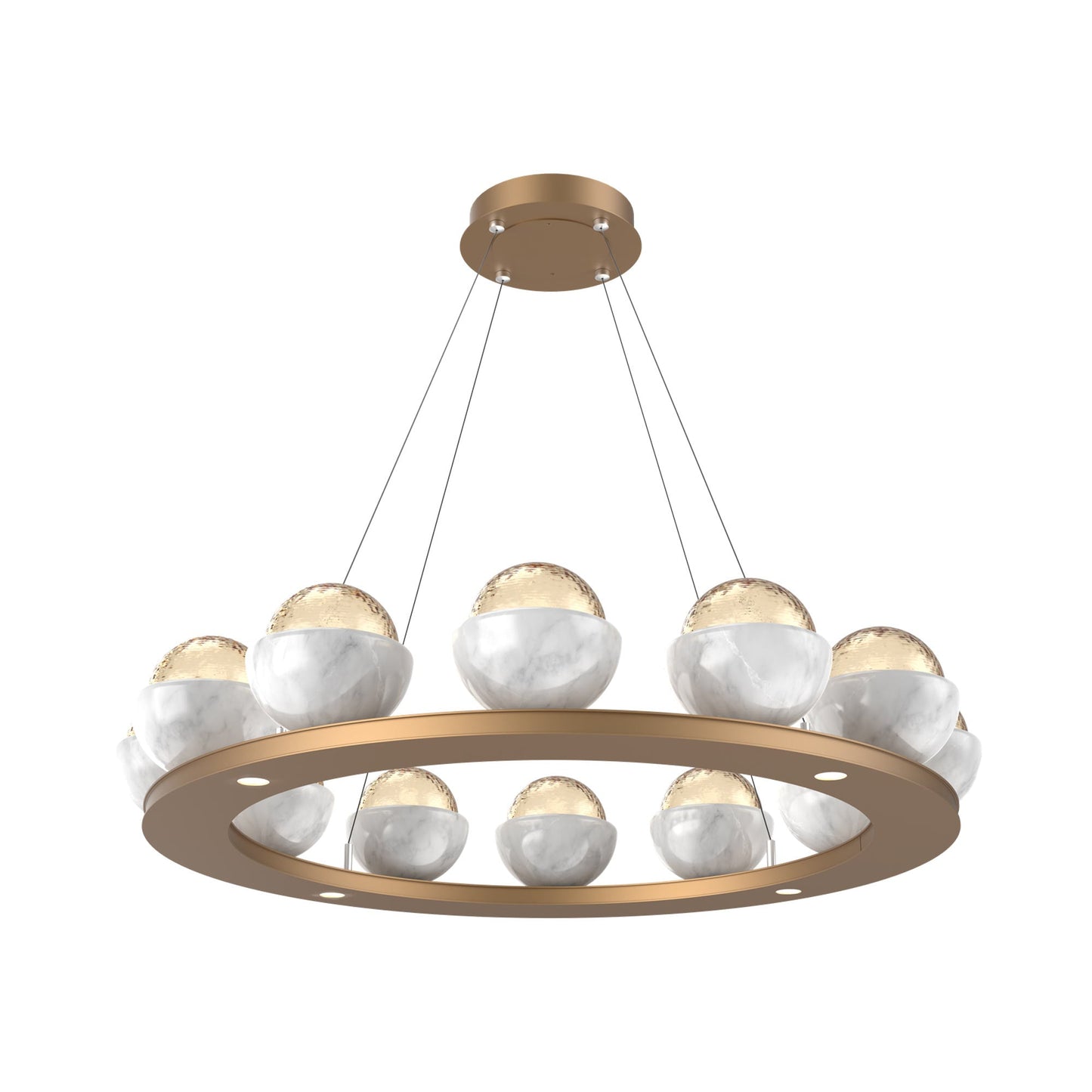 Cabochon Ring Amber LED Chandelier in Novel Brass/White Marble (36.7-Inch).