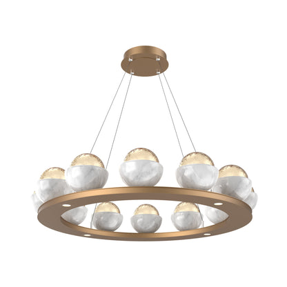 Cabochon Ring Amber LED Chandelier in Novel Brass/White Marble (36.7-Inch).