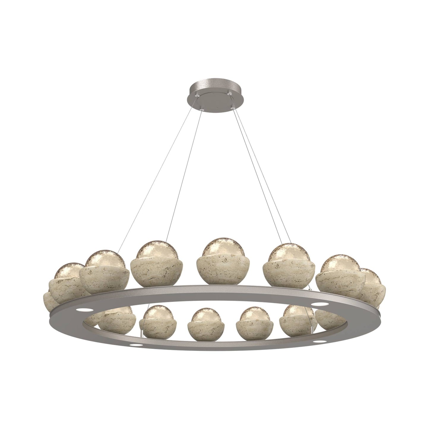 Cabochon Ring Amber LED Chandelier in Beige Silver/Travertine (46.8-Inch).