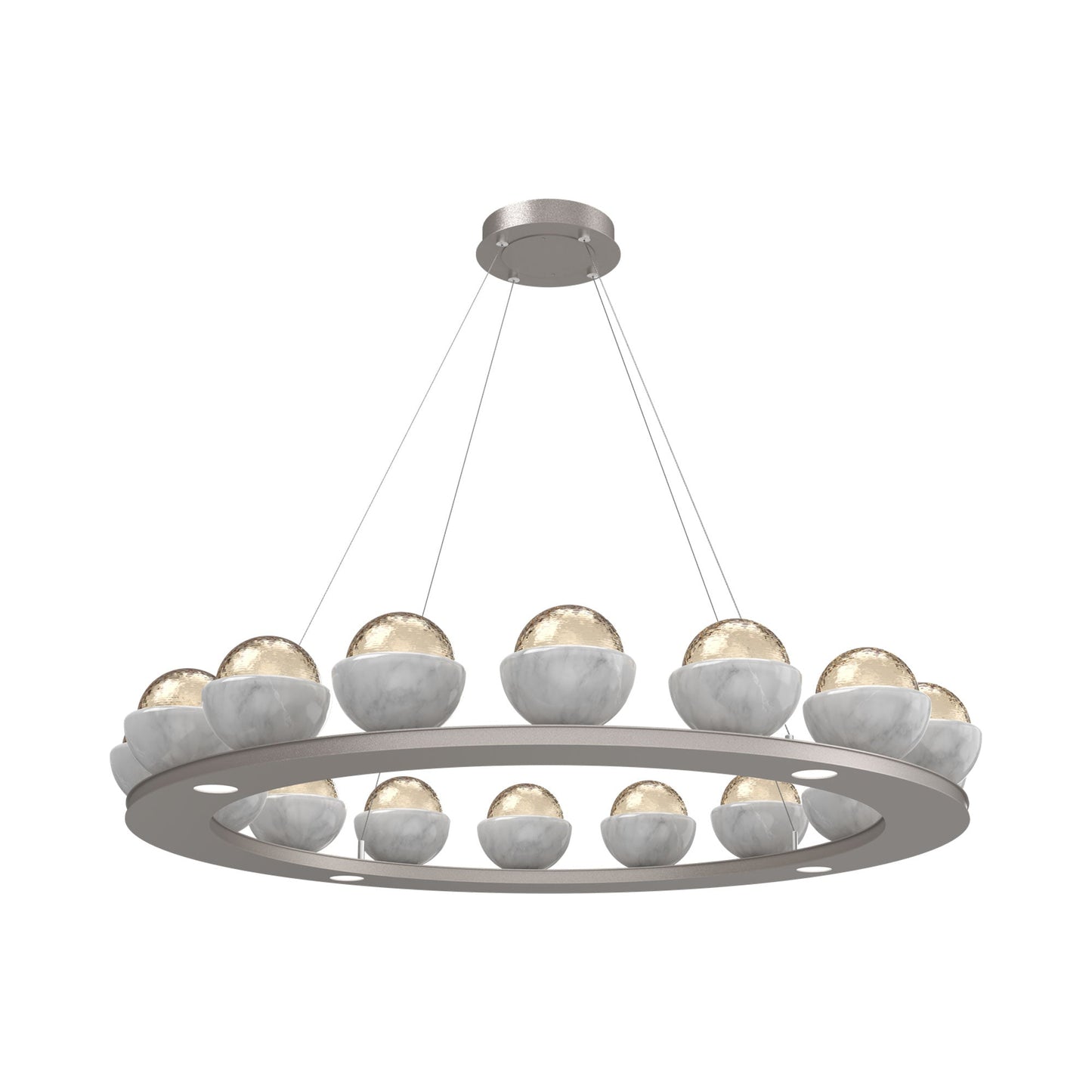 Cabochon Ring Amber LED Chandelier in Beige Silver/White Marble (46.8-Inch).