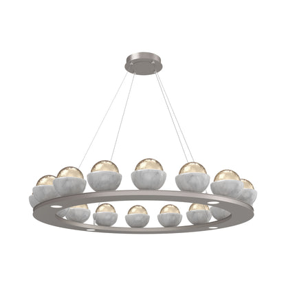 Cabochon Ring Amber LED Chandelier in Beige Silver/White Marble (46.8-Inch).