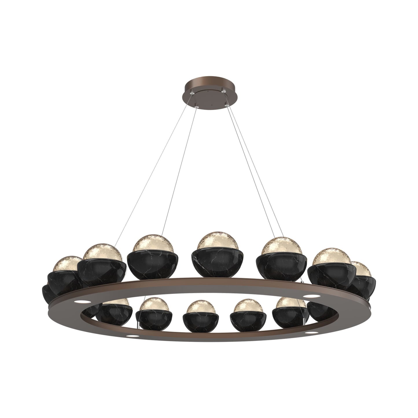Cabochon Ring Amber LED Chandelier in Burnished Bronze/Black Marble (46.8-Inch).