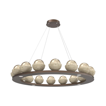 Cabochon Ring Amber LED Chandelier in Burnished Bronze/Travertine (46.8-Inch).