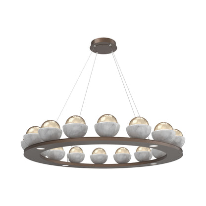 Cabochon Ring Amber LED Chandelier in Burnished Bronze/White Marble (46.8-Inch).