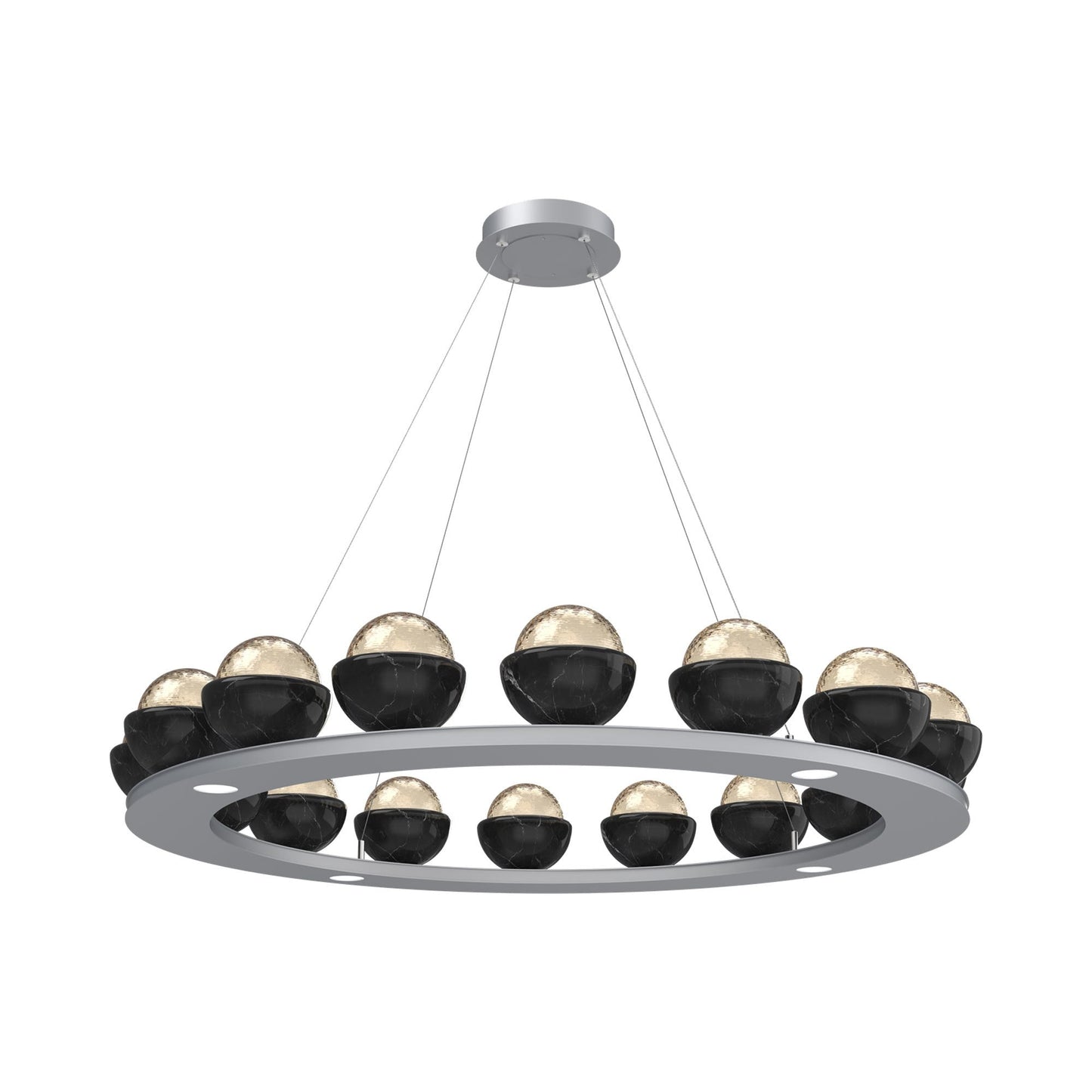 Cabochon Ring Amber LED Chandelier in Classic Silver/Black Marble (46.8-Inch).