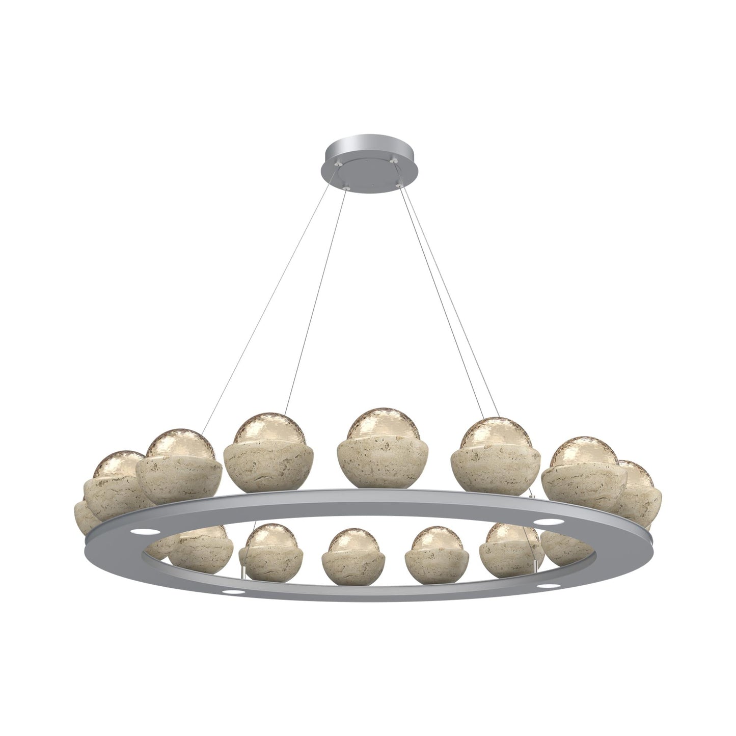 Cabochon Ring Amber LED Chandelier in Classic Silver/Travertine (46.8-Inch).