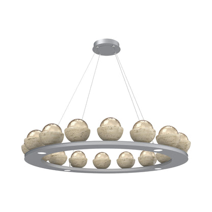 Cabochon Ring Amber LED Chandelier in Classic Silver/Travertine (46.8-Inch).