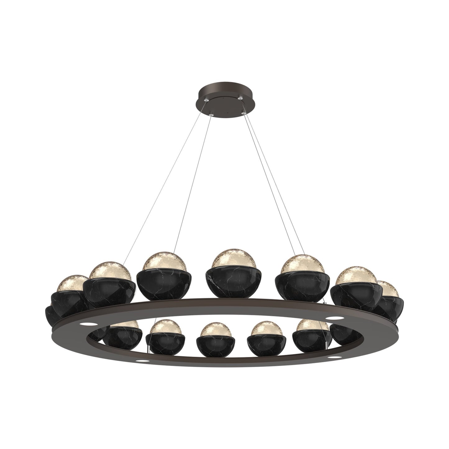 Cabochon Ring Amber LED Chandelier in Flat Bronze/Black Marble (46.8-Inch).