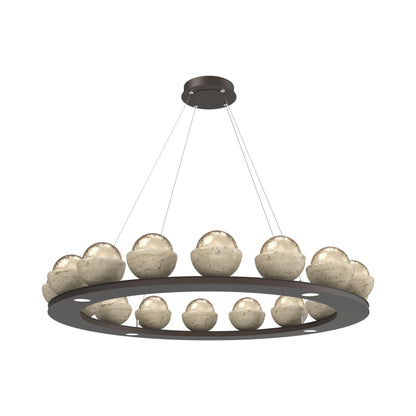 Cabochon Ring Amber LED Chandelier in Flat Bronze/Travertine (46.8-Inch).