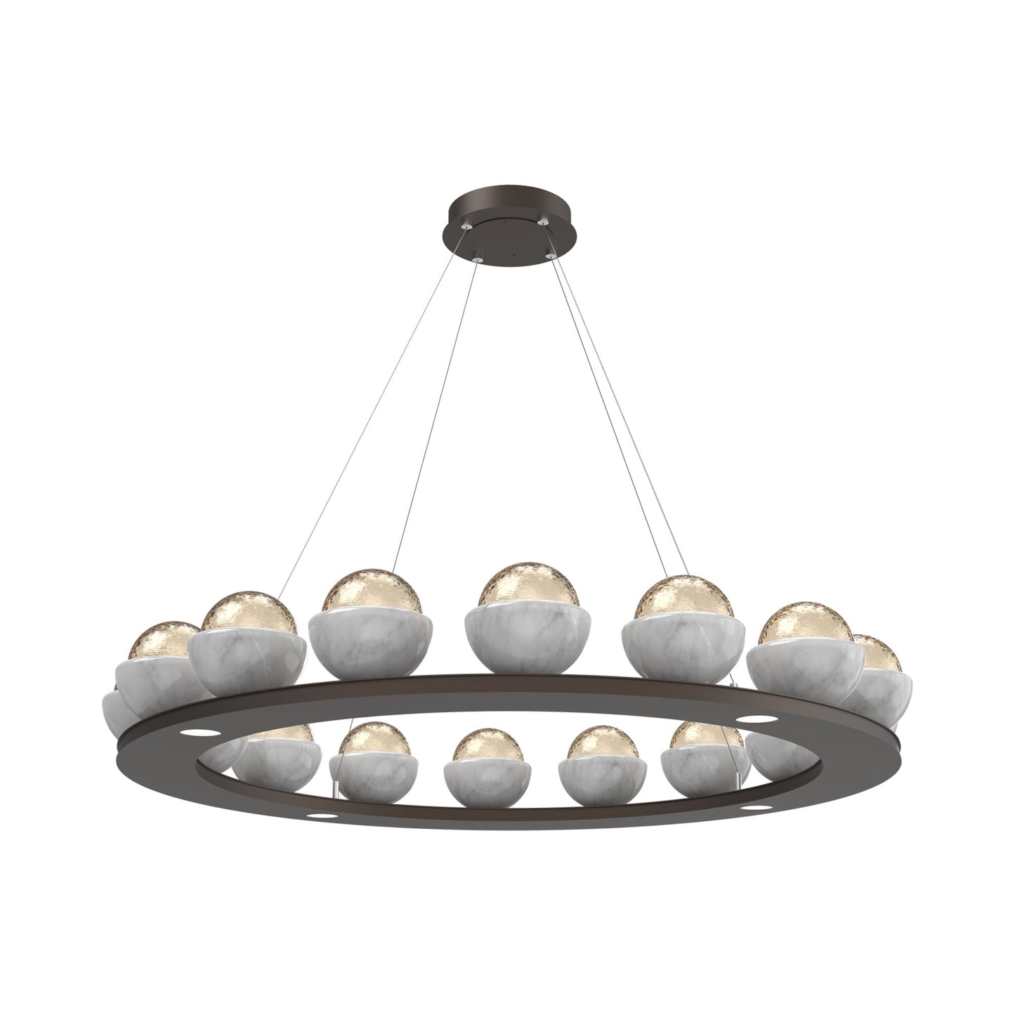 Cabochon Ring Amber LED Chandelier in Flat Bronze/White Marble (46.8-Inch).