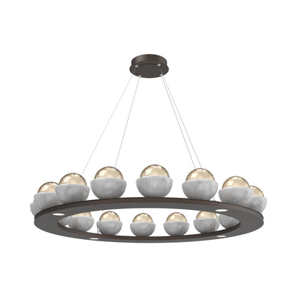 Cabochon Ring Amber LED Chandelier in Flat Bronze/White Marble (46.8-Inch).
