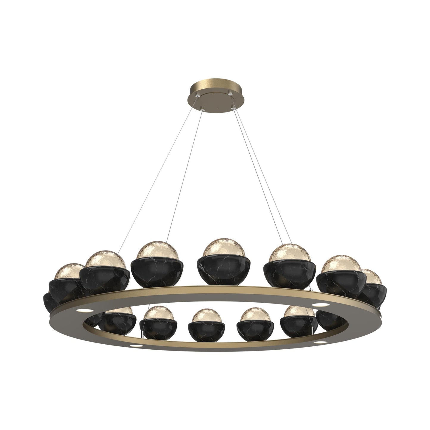 Cabochon Ring Amber LED Chandelier in Gilded Brass/Black Marble (46.8-Inch).