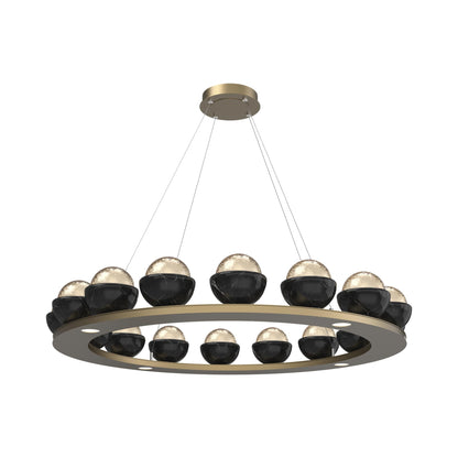 Cabochon Ring Amber LED Chandelier in Gilded Brass/Black Marble (46.8-Inch).