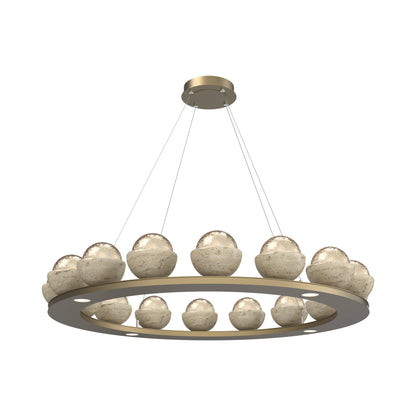 Cabochon Ring Amber LED Chandelier in Gilded Brass/Travertine (46.8-Inch).
