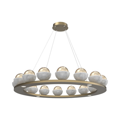 Cabochon Ring Amber LED Chandelier in Gilded Brass/White Marble (46.8-Inch).