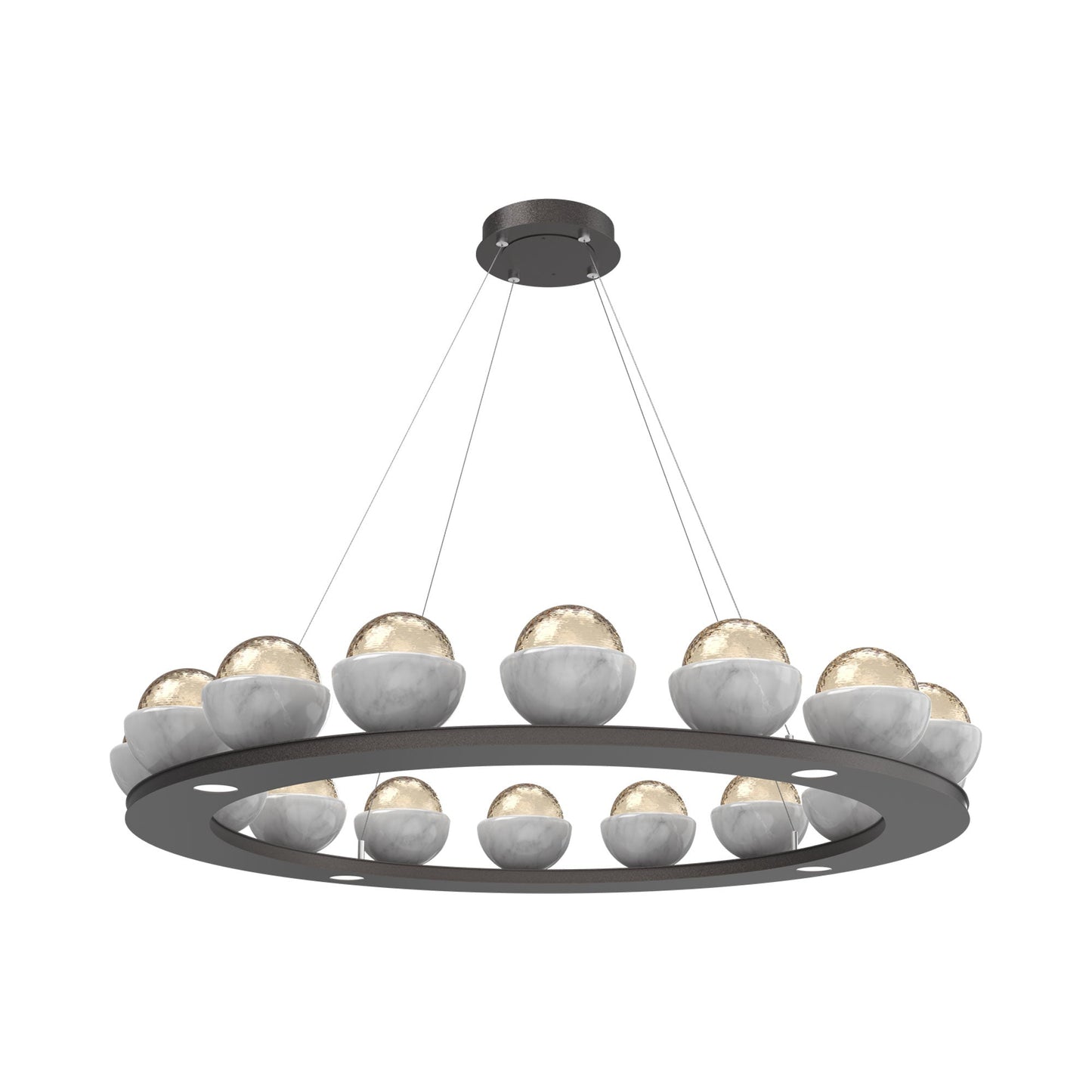Cabochon Ring Amber LED Chandelier in Graphite/White Marble (46.8-Inch).