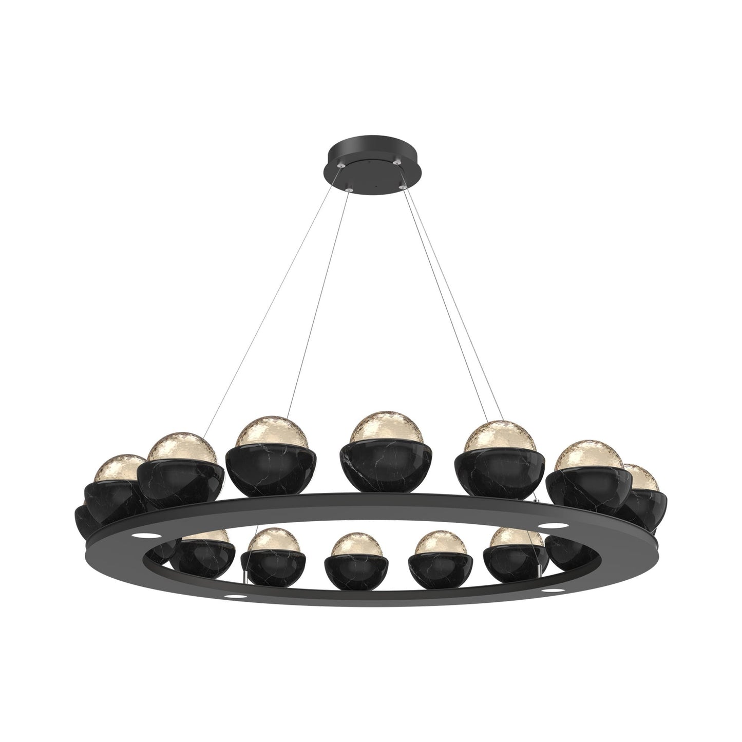 Cabochon Ring Amber LED Chandelier in Matte Black/Black Marble (46.8-Inch).