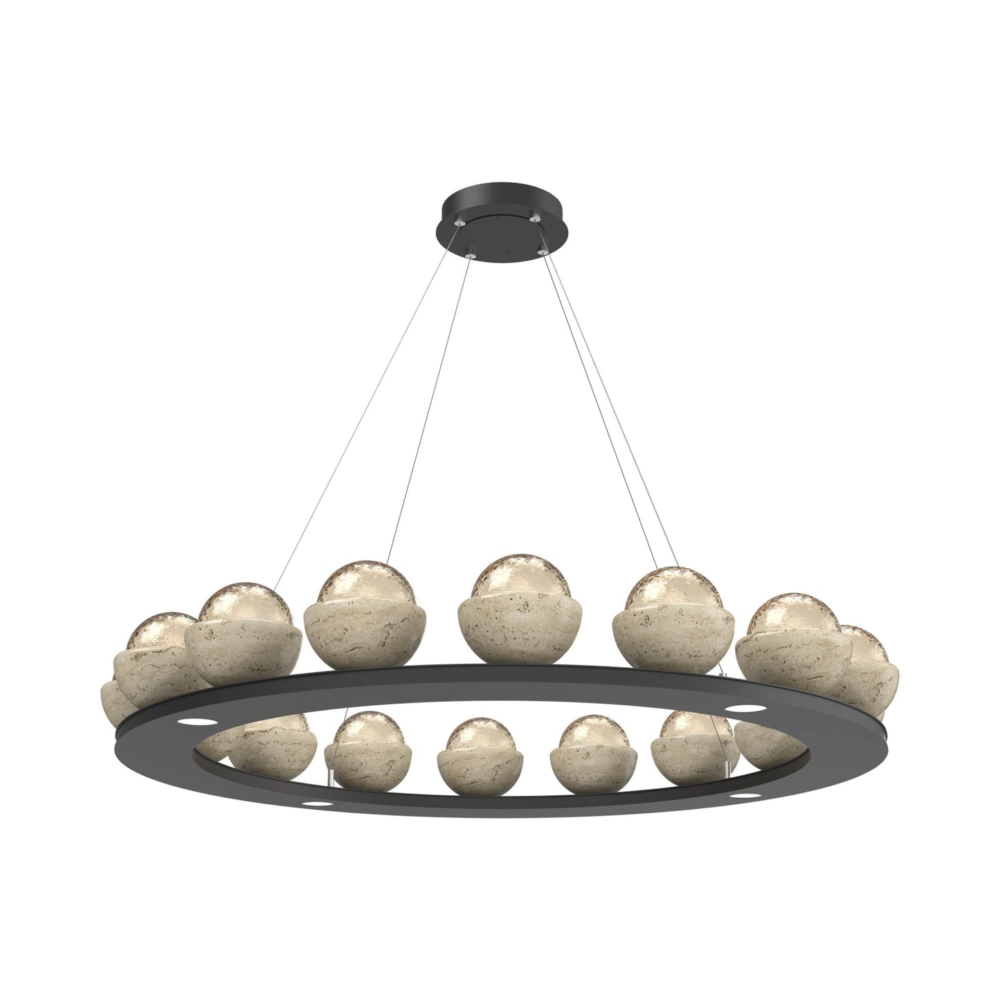 Cabochon Ring Amber LED Chandelier in Matte Black/Travertine (46.8-Inch).