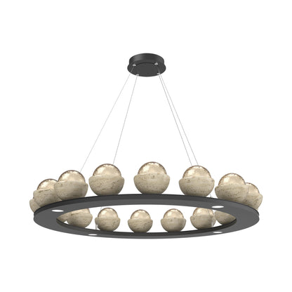 Cabochon Ring Amber LED Chandelier in Matte Black/Travertine (46.8-Inch).