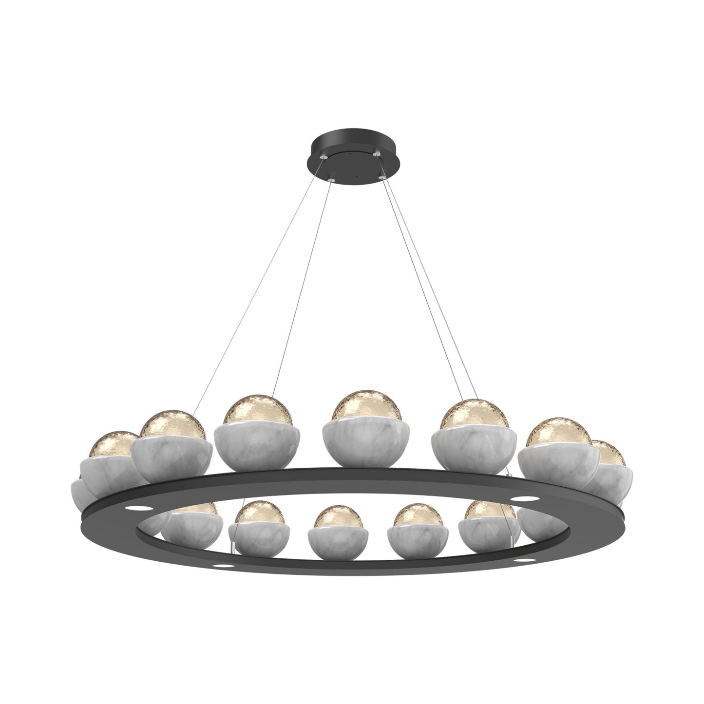 Cabochon Ring Amber LED Chandelier in Matte Black/White Marble (46.8-Inch).