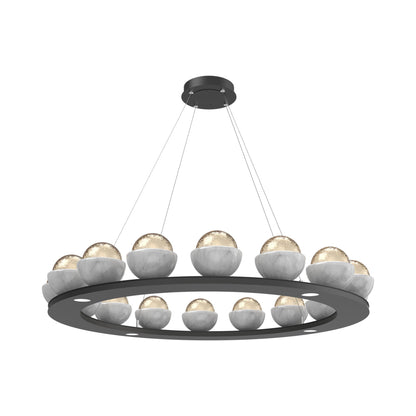 Cabochon Ring Amber LED Chandelier in Matte Black/White Marble (46.8-Inch).