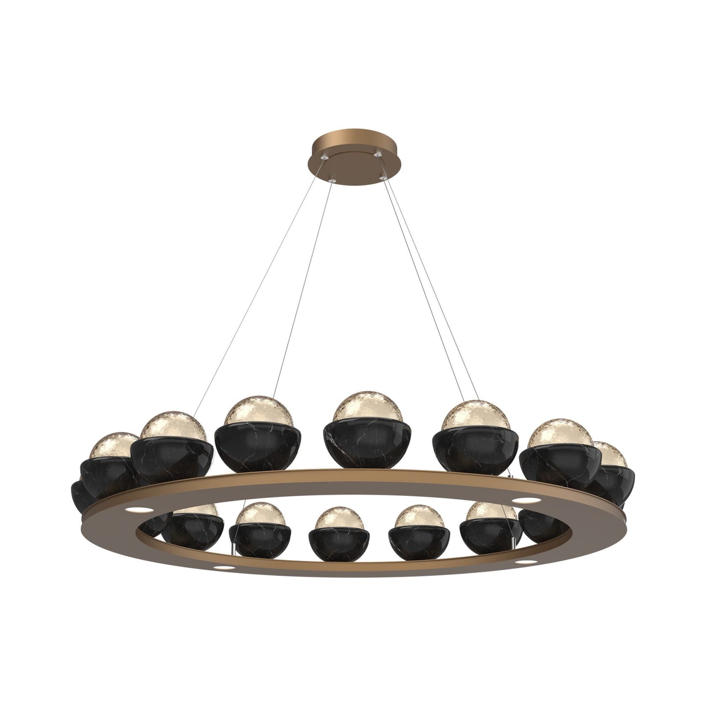 Cabochon Ring Amber LED Chandelier in Novel Brass/Black Marble (46.8-Inch).