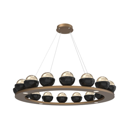 Cabochon Ring Amber LED Chandelier in Novel Brass/Black Marble (46.8-Inch).
